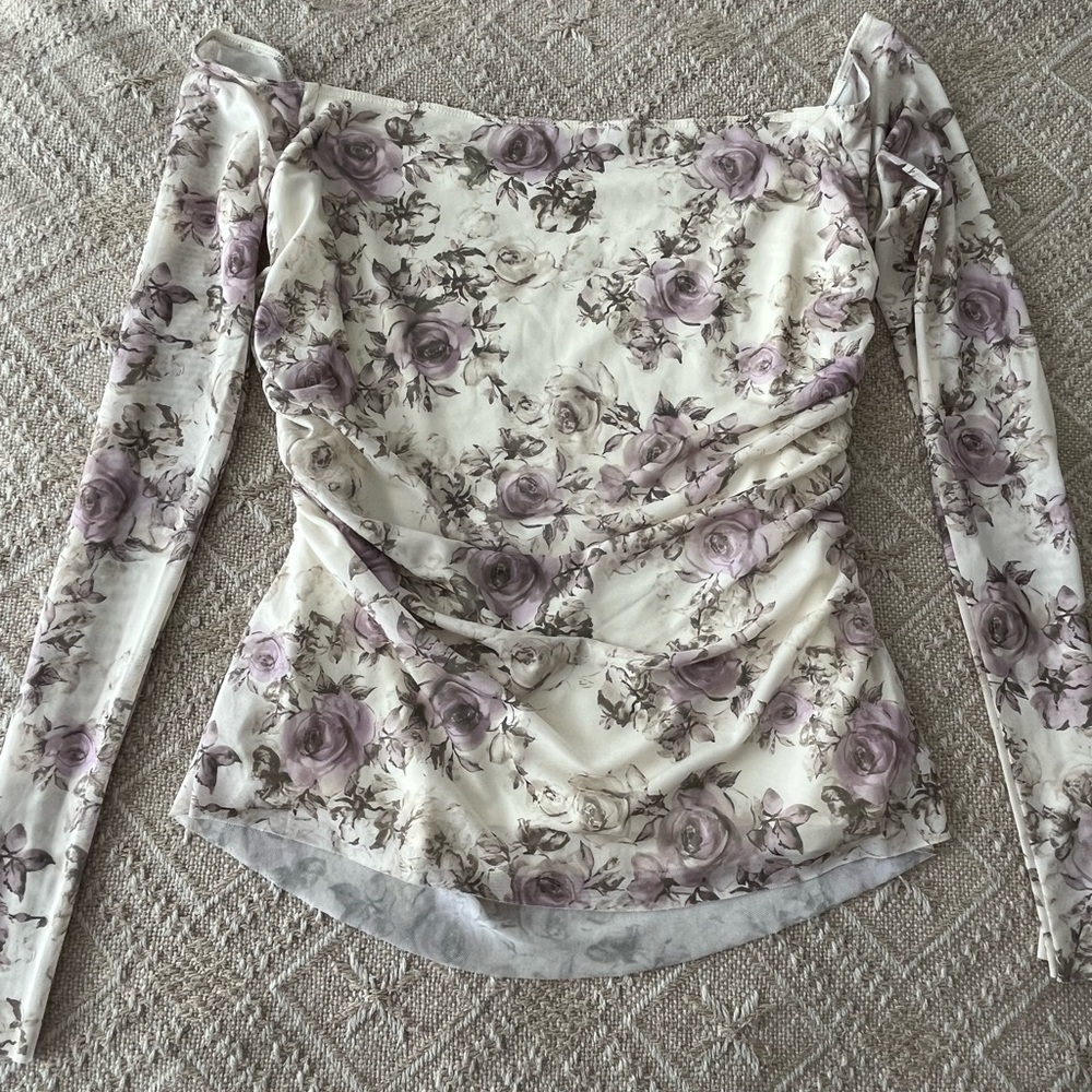 Ardene Lavender Floral off the shoulder Long-Sleeve Blouse Stretch XL - Picture 7 of 7